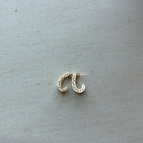 14k Italian gold Greek key hoop earrings - Picture 2 of 4